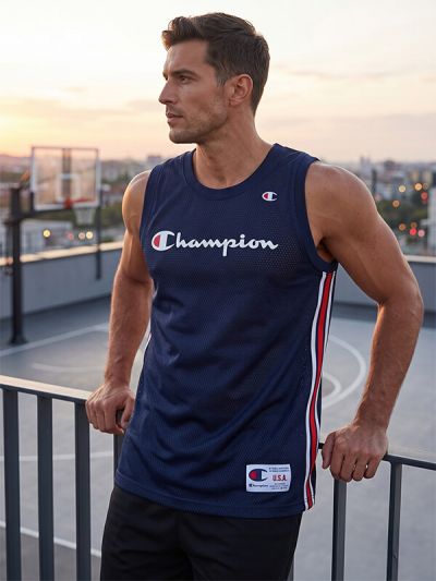 Moška športna majica brez rokavov Champion 217840 - temno modra (navy)