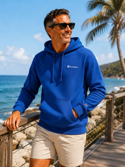 Champion moški pulover s kapuco C221791-BS220 moder